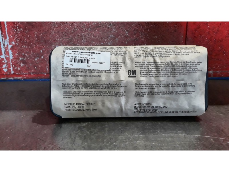 Recambio de airbag delantero derecho para opel astra g berlina referencia OEM IAM    Recambio de airbag delantero derecho para opel astra g berlina referencia OEM IAM