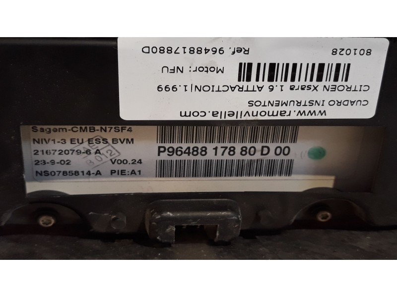 Recambio de cuadro instrumentos para citroen xsara 1.6 attraction referencia OEM IAM P9648817880D CMBN7SF4 