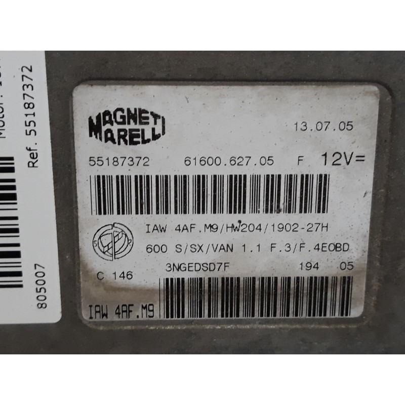 Recambio de centralita motor uce para fiat seicento (187) 1.1 | 0.98 - ... 1.1 | 0.98 - ... referencia OEM IAM 55187372 IAW4AFM9