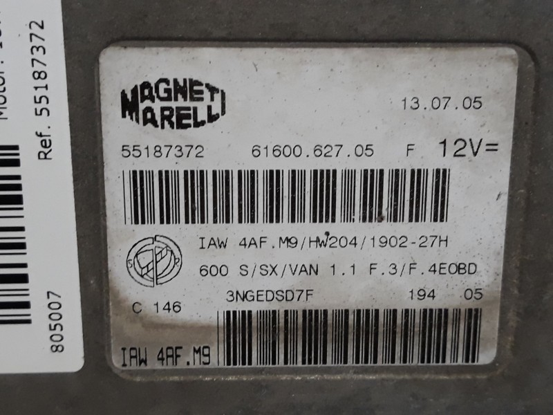 Recambio de centralita motor uce para fiat seicento (187) 1.1 | 0.98 - ... 1.1 | 0.98 - ... referencia OEM IAM 55187372 IAW4AFM9