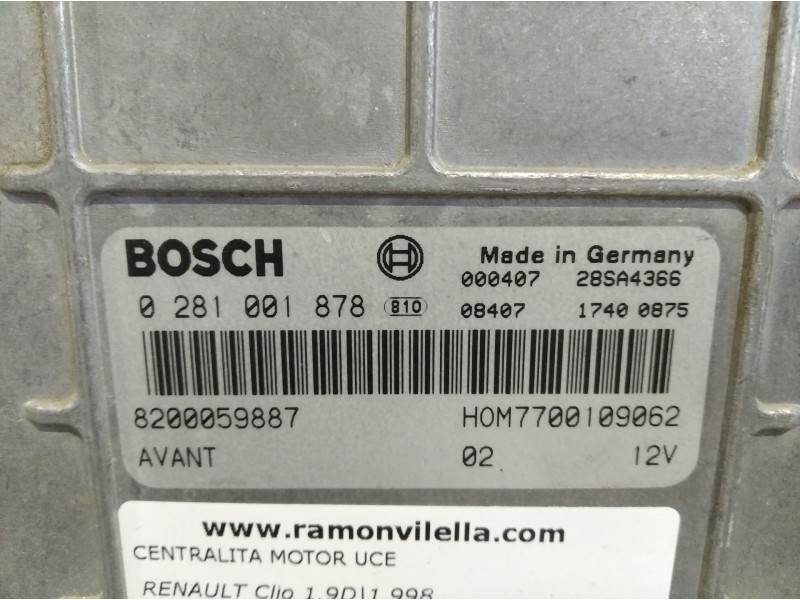 Recambio de centralita motor uce para renault clio 1.9d referencia OEM IAM 0281001878 8200059887 