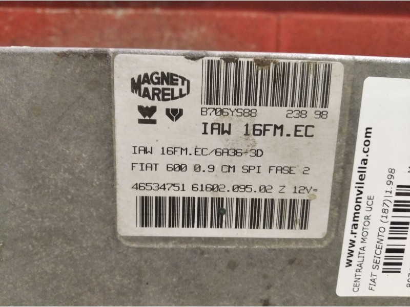 Recambio de centralita motor uce para fiat seicento (187) referencia OEM IAM 46534751   Recambio de centralita motor uce para fiat seicento (187) referencia OEM IAM 46534751