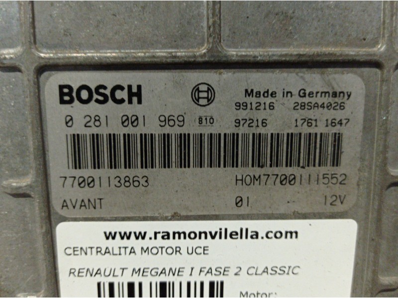 Recambio de centralita motor uce para renault megane i fase 2 classic (la..) 1.9 dci diesel cat referencia OEM IAM 0281001969 77