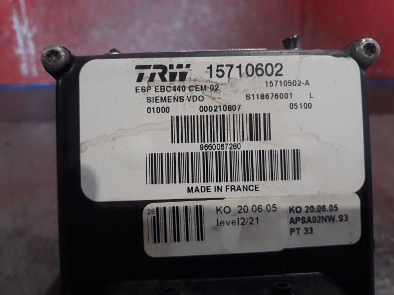 Recambio de abs para peugeot 407  | 0.04 - ...  | 0.04 - ... referencia OEM IAM 15710602 S118676001  Recambio de abs para peugeot 407  | 0.04 - ...  | 0.04 - ... referencia OEM IAM 15710602 S118676001