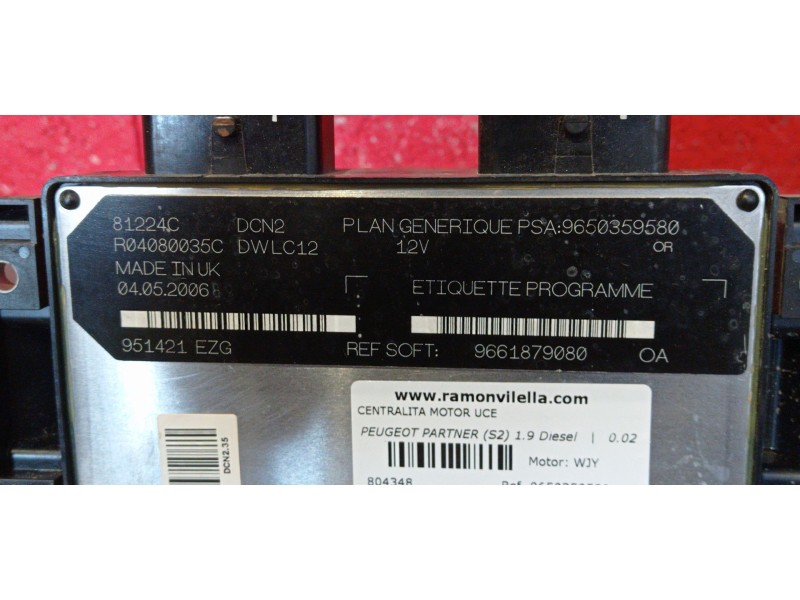 Recambio de centralita motor uce para peugeot partner (s2) 1.9 diesel | 0.02 - ... 1.9 diesel | 0.02 - ... referencia OEM IAM 96