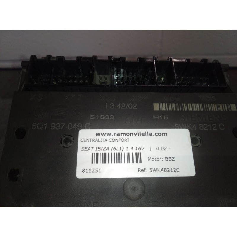 Recambio de centralita confort para seat ibiza (6l1) 1.4 16v | 0.02 - ... 1.4 16v | 0.02 - ... referencia OEM IAM 5WK48212C 6Q19