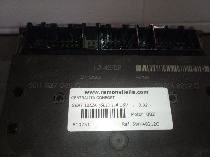 Recambio de centralita confort para seat ibiza (6l1) 1.4 16v | 0.02 - ... 1.4 16v | 0.02 - ... referencia OEM IAM 5WK48212C 6Q19