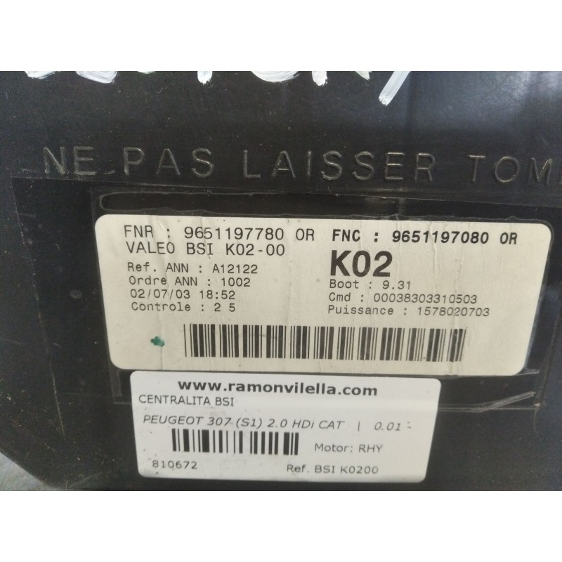 Recambio de centralita bsi para peugeot 307 (s1) 2.0 hdi cat | 0.01 - 0.05 2.0 hdi cat | 0.01 - 0.05 referencia OEM IAM BSIK0200