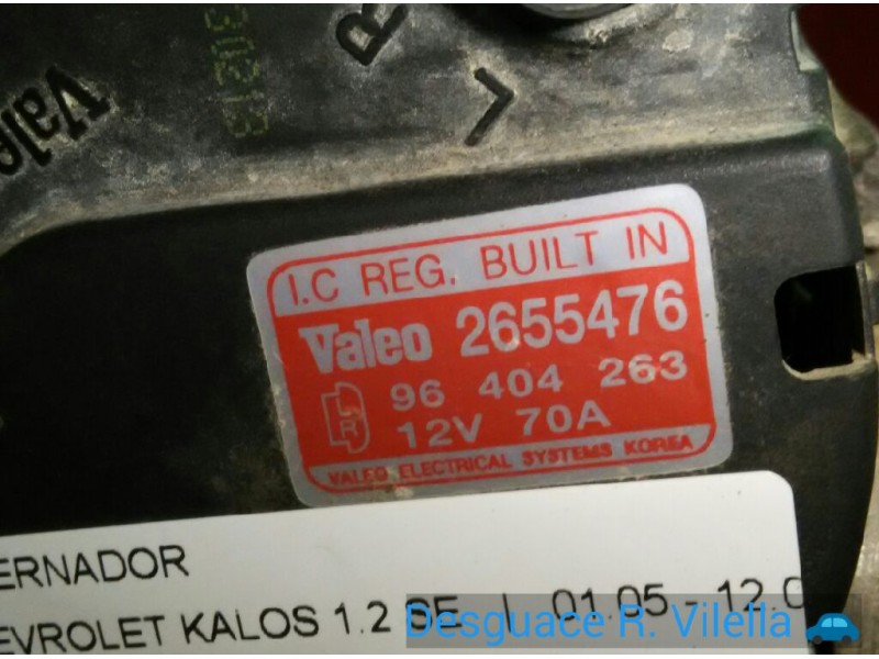 Recambio de alternador para chevrolet kalos 1.2 se | 01.05 - 12.08 1.2 se | 01.05 - 12.08 referencia OEM IAM 2655476 96404263 