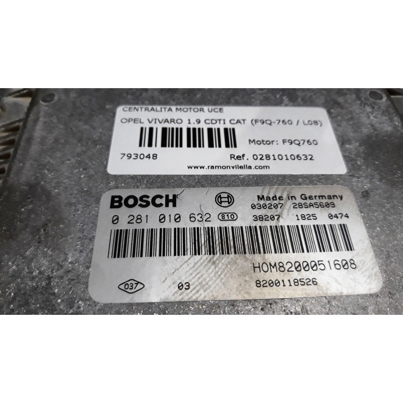 Recambio de centralita motor uce para opel vivaro 1.9 cdti cat (f9q-760 / l08) | 0.01 - 0.06 1.9 cdti cat (f9q-760 / l08) | 0.01