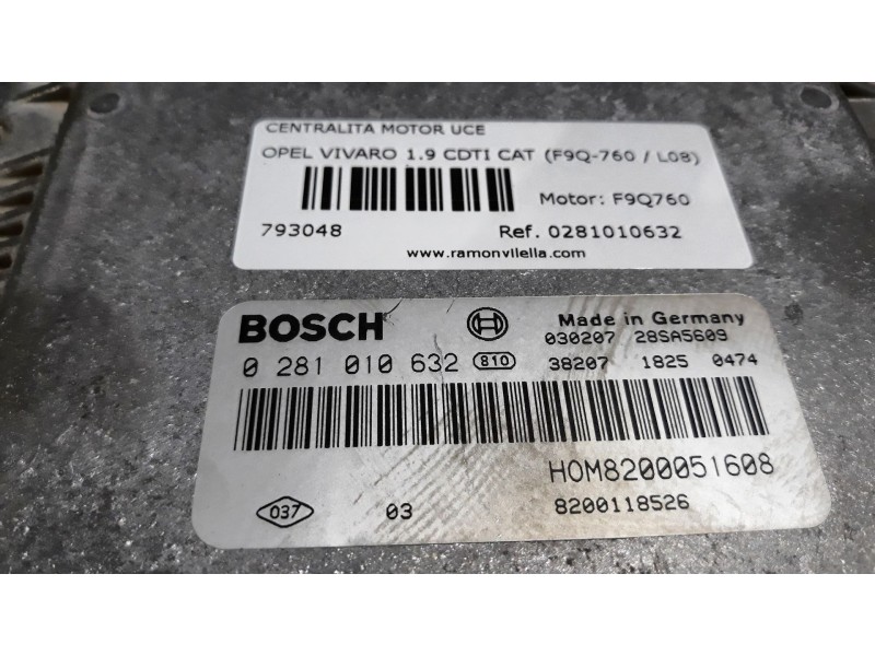 Recambio de centralita motor uce para opel vivaro 1.9 cdti cat (f9q-760 / l08) | 0.01 - 0.06 1.9 cdti cat (f9q-760 / l08) | 0.01