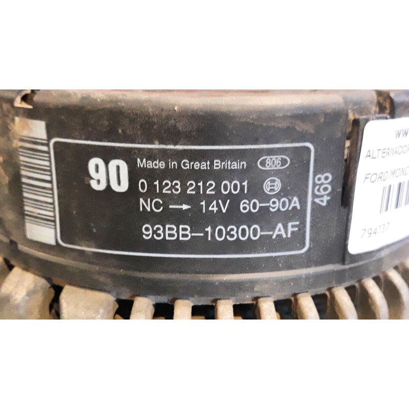 Recambio de alternador para ford mondeo berlina/familiar (fd) 1.8 16v cat | 0.93 - ... 1.8 16v cat | 0.93 - ... referencia OEM I