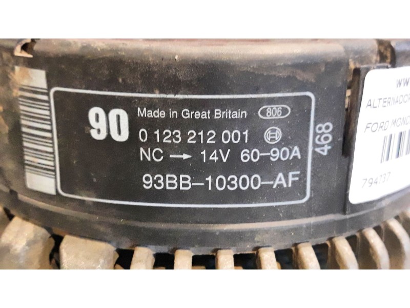 Recambio de alternador para ford mondeo berlina/familiar (fd) 1.8 16v cat | 0.93 - ... 1.8 16v cat | 0.93 - ... referencia OEM I