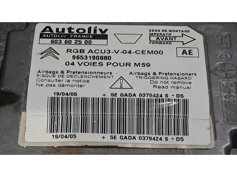 Recambio de centralita airbag para citroen berlingo 2.0 hdi 600 furg. | 10.02 - 12.07 referencia OEM IAM 603602500  