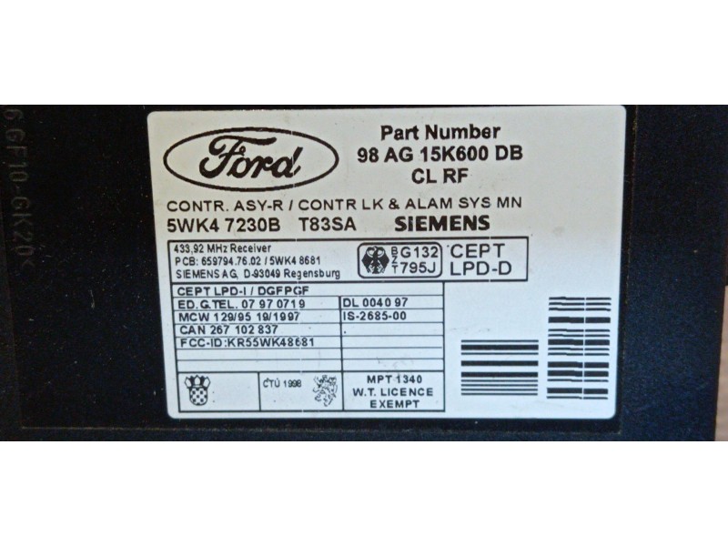 Recambio de centralita cierre para ford focus berlina (cak) 1.8 tddi turbodiesel cat | 0.98 - ... 1.8 tddi turbodiesel cat | 0.9