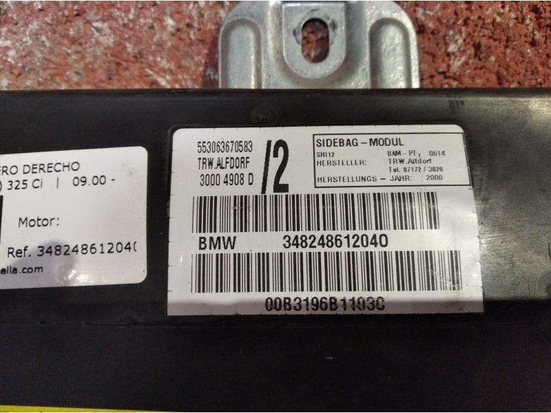 Recambio de airbag lateral delantero derecho para bmw serie 3 coupe (e46) 325 ci | 09.00 - 12.06 325 ci | 09.00 - 12.06 referenc