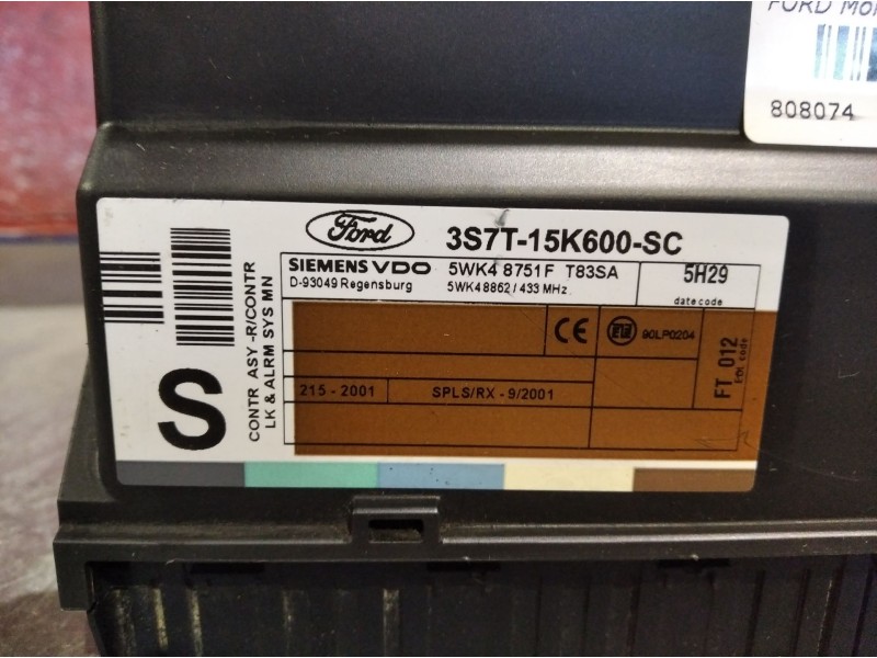 Recambio de centralita cierre para ford mondeo 2.0 tdci 140 ghia auto referencia OEM IAM 5WK48751F 3S7T15K600SC 